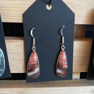 Sterling Silver Red and Silver Teardrop Stone Earrings